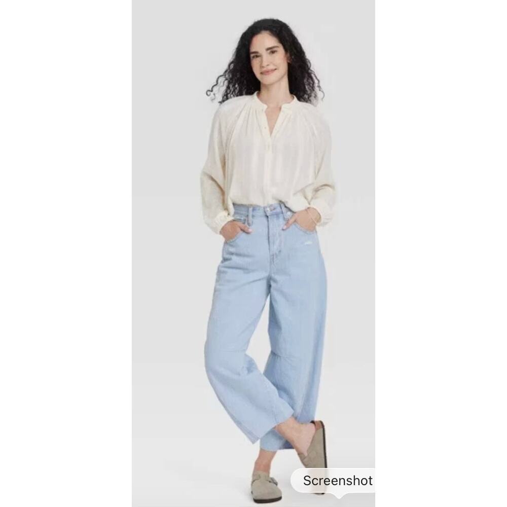 Universal Thread High Rise Curved Leg Distressed Raw Hem Barrel Leg Jean, 4
